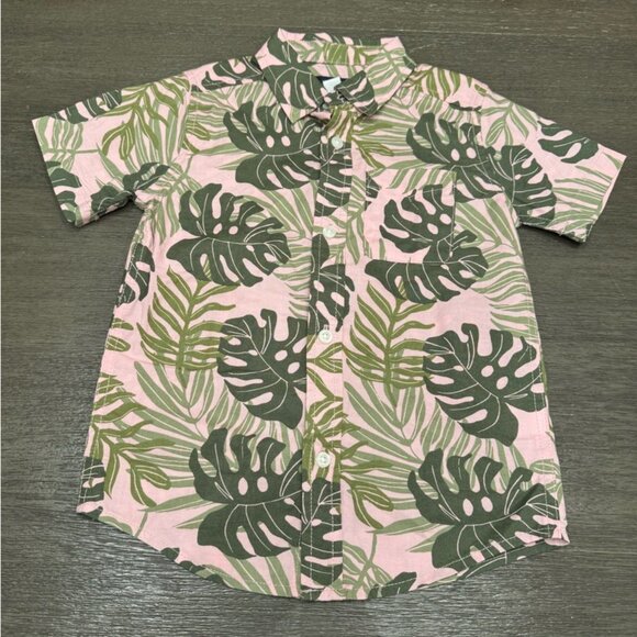 Children’s Place Youth Boys Monstera Floral Short Sleeve Button Down Shirt - Picture 1 of 3